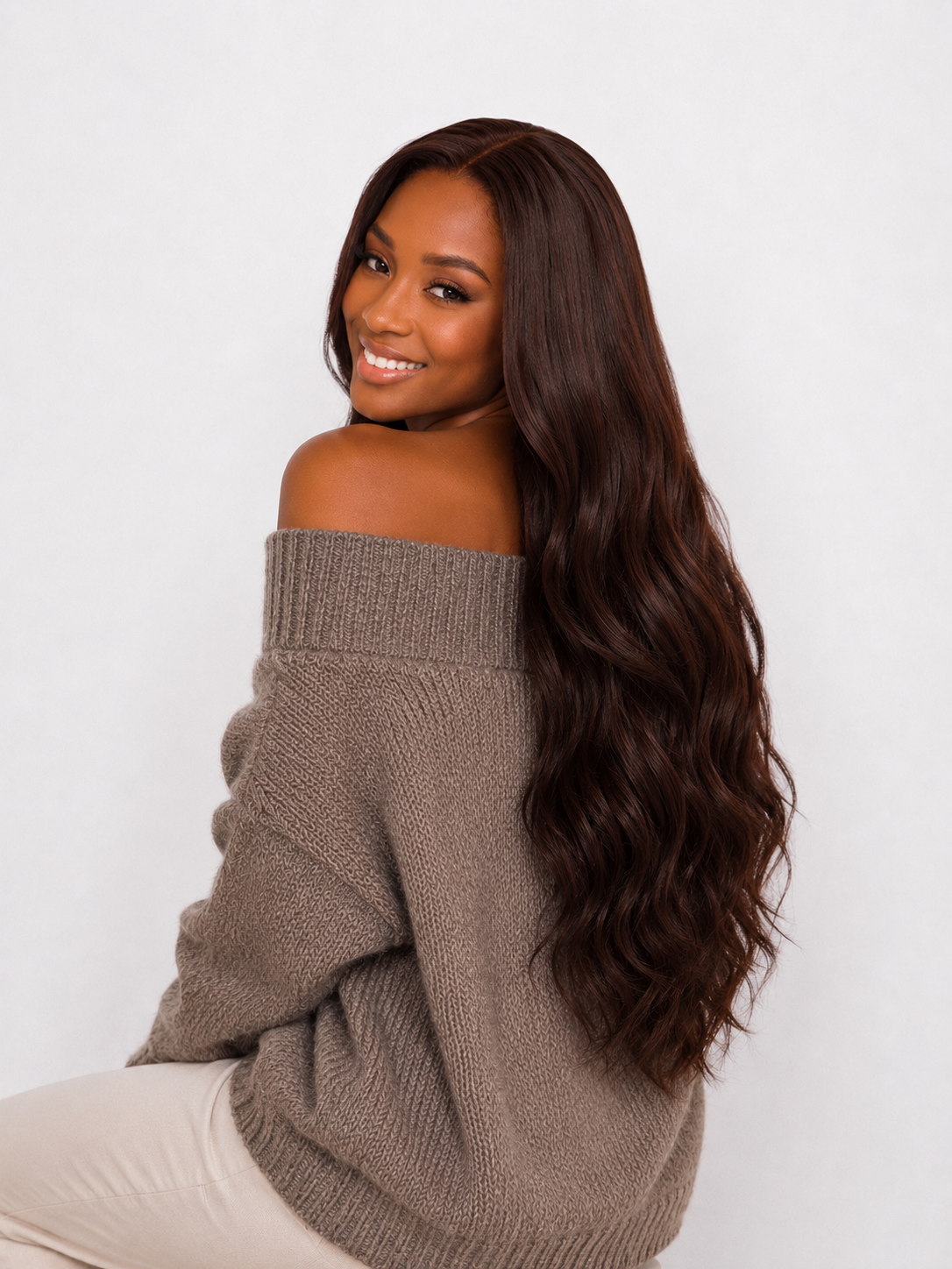 Perruque Wavy Raw Hair Chocolat 26 pouces – Closure 5x5 HD | densité 250% Cheveux 100% Naturels Premium