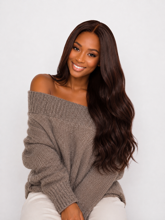 Perruque Wavy Raw Hair Chocolat 26 pouces – Closure 5x5 HD | densité 250% Cheveux 100% Naturels Premium