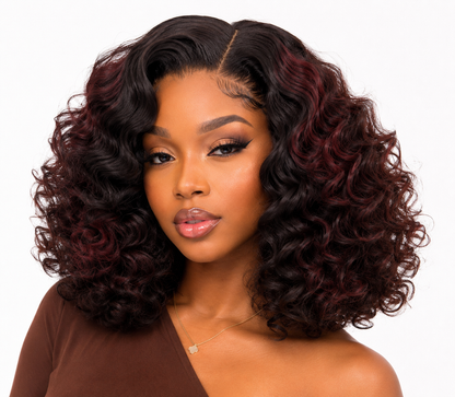 Perruque Curly Virgin Hair Piano Bordeaux 4x4 HD – 16 Pouces