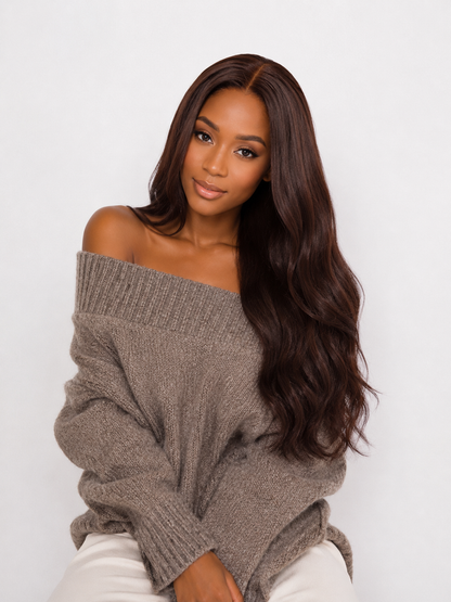 Perruque Wavy Raw Hair Chocolat 26 pouces – Closure 5x5 HD | densité 250% Cheveux 100% Naturels Premium