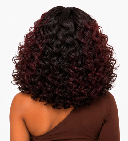 Perruque Curly Virgin Hair Piano Bordeaux 4x4 HD – 16 Pouces