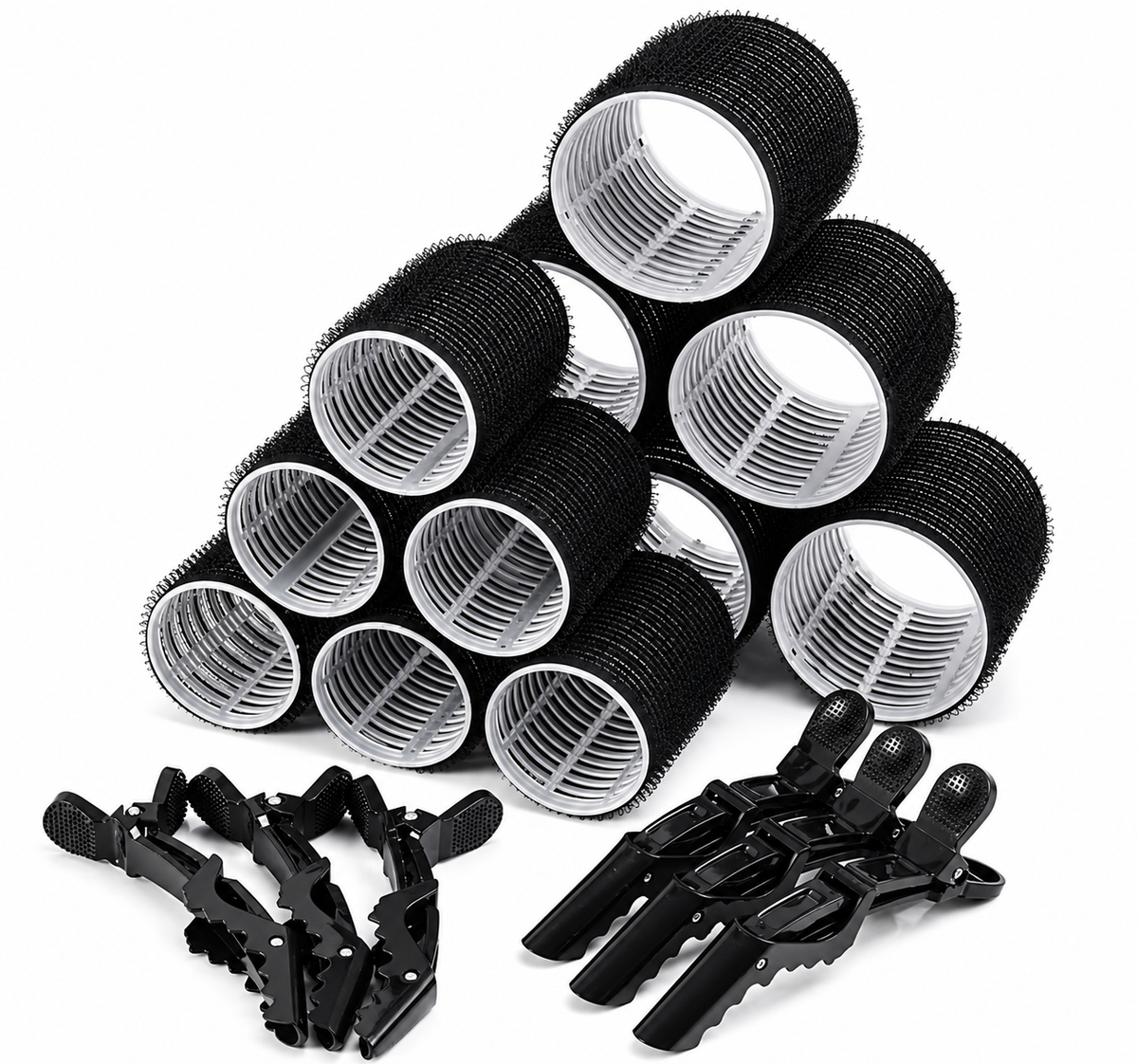 Kit de Bigoudis Auto-Agrippants Noirs avec Pinces 18 pièces – Minga Hair