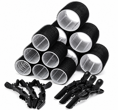 Kit de Bigoudis Auto-Agrippants Noirs avec Pinces 18 pièces – Minga Hair