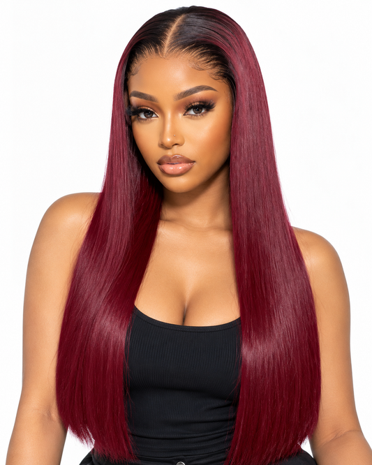 Perruque Raw Hair Lisse Bordeaux 28 — Closure 4x4 HD